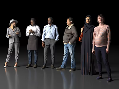 Diverse Group of People Standing Together in Various Attires and Styles 3d model