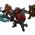 Ornament Figurine Set Featuring Mythical Warrior Characters With Detailed Axes And Colorful Armor