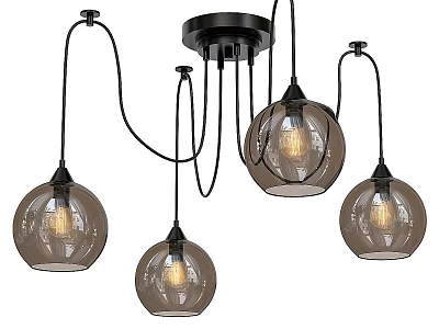 Modern Multiple Glass Globe Chandelier With Black Frame And Filament Bulbs 3d model