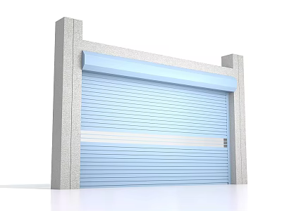 Light Blue Roller Shutter Door With Gray Columns And Top Beam Structure 3d model