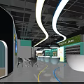 Modern Women Learning Space With Pastel Blue Green Curved Structures And Lighting Strips