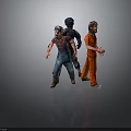Three Character Models Featuring Prisoner In Orange Jumpsuit Riot Gear Officer And Farmer In Overalls