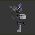 Futuristic Sci Fi Character With Purple Hair Holding Advanced Weapon And Tech Gear