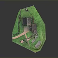 Old Church Building With Stone Structure Steeple Green Grass Path And Benches