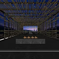 Bamboo Themed Restaurant Interior With Ceiling Strips Lighting Stone Countertop And Night View