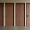 Modern Wooden Hinged Doors With Minimalist Panel Designs And Brass Handles