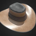 Brown Leather Wide Brimmed Hat With Black Top And Stitching Details