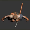 3D Female Character Model With Orange Gray Outfit Scarf Shoulder Pads Belt Boots