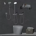 Modern Rainfall Shower Head with Handheld Sprayer Gray Marble Wall and Towel Shelf