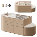 Wooden Storage Cabinet With Drawers Glass Top And Upholstered Seat Design