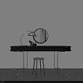 Modern Black Dressing Table With Round Mirror Table Lamp And Stool 3d model