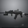 Modern Tactical Rifle with Scope Magazine and Tactical Accessories on Gray Background