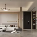 Modern Living And Dining Room Interior With Sofa Coffee Table And Ceiling Fan Light