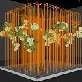 Decorative Indoor Landscape With Orange Vertical Metal Frames And Green Yellow Flowers