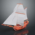 Orange Hull Sailing Boat Model With White Sails And Wooden Structure For