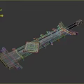 Long Strip Industrial Metal Mechanical Component 3D Model With Geometric Design And Protruding Parts