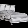 Vintage Wooden Double Bed With Carved Headboard White Sheets Dark Pillow And Blanket