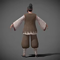 3D Model Of Ancient Costume Character Wearing Traditional Robe Topknot Hairstyle And Baggy Pants