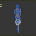 Woman In Blue Bikini Holding Straw Hat With Arms Crossed On Gray Background