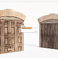 Rustic Wooden Double Doors With Arched Top And Carved Vintage Design