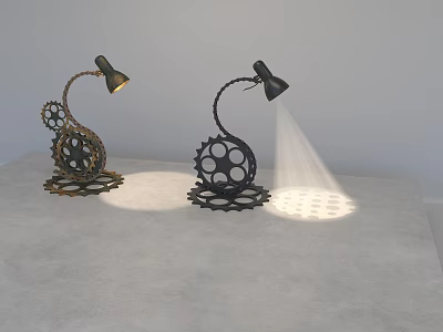 Vintage Industrial Floor Lamp with Gear Shaped Metal Base Adjustable Gooseneck and Warm Light Projection 3d model