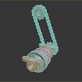 White Mechanical Gear Chain Component With Cylindrical Housing And Rotating Parts