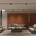 Chinese Style Living Room Interior With Sofa Tea Table Lattice Screen And Pendant Chandelier