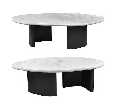 Modern Sofa Coffee Table Set With Round Marble Top And Black Metal Legs 3d model