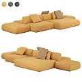 Navy Blue Sectional Sofa With Tan Accent Cushions And Modern Fabric Design
