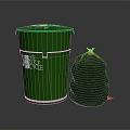Green Trash Bin With Reuse Reduce Recycle Label And Black Garbage Bag