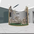 Indoor Decorative Corner With Plants Wooden Chair Green Gray Walls And White Tile Floor