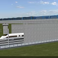 Concrete Bridge with Arched Supports and High Speed Train Under Blue Sky and Green Grass