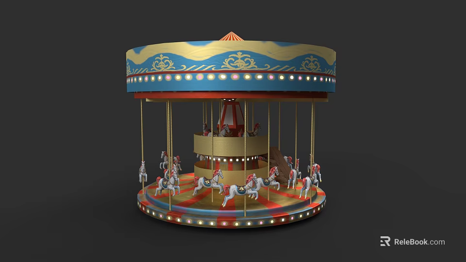 Electric Toy Carousel With Decorative Top Colorful Lights And Toy Horses 3d model 
