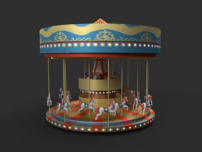 Electric Toy Carousel With Decorative Top Colorful Lights And Toy Horses 3d model