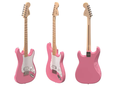 Three Pink Electric Guitar Musical Instrument Different Angles View 3d model