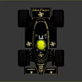 John Player Special Black Racing Car With Gold Logos Yellow Helmet And Large Tires