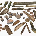 Natural Wood and Stone Materials Collection with Logs Chips Slices and Textures