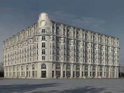 Elegant Classical Office Building With White Exterior Symmetrical Design And Numerous Windows 3d model