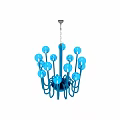 Modern Blue Chandelier With Multiple Spherical Bulbs And Metallic Frame Design Structure