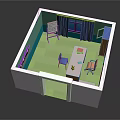 Cartoon Style Classroom Interior With Table Chairs Whiteboard Green Floor And Blue Window