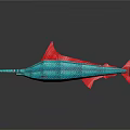 Artistic Blue And Red Fish Sculpture With Textured Body And Shiny Surface