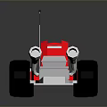 Red And White Block Design Toy Race Car With Black Wheels And Rear Spoiler