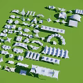 White Tensile Membrane Structures With Various Shapes And Architectural Designs On Green Background 3d model
