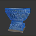 Antique Carved Stone Urn With Elaborate Relief Sculptures And Square Base