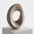 Hand Carved Abstract Circular Stone Sculpture with Smooth Surface and Square Base 3d model