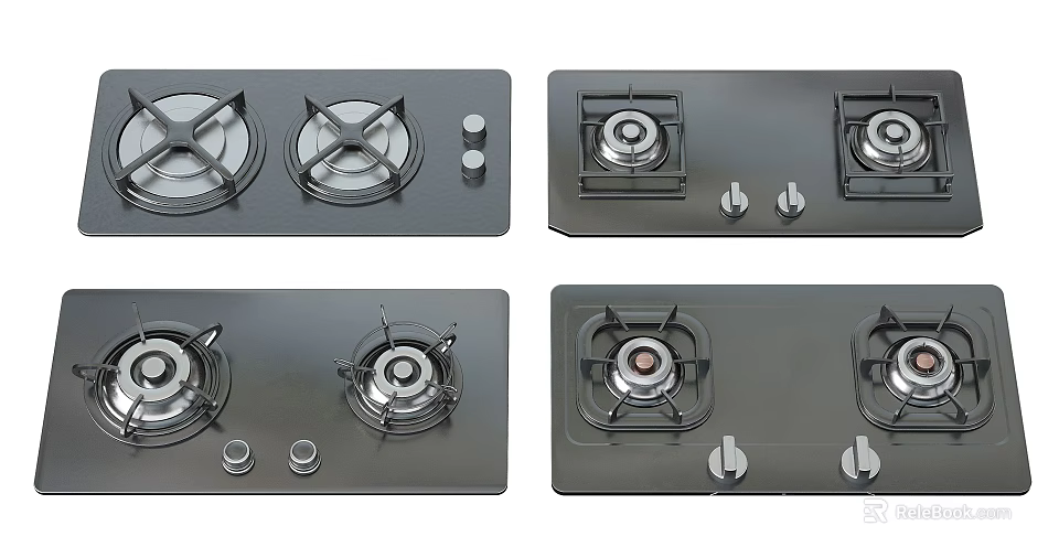 Various Modern Gas Cooktops With Different Designs For Kitchen Appliances 3d model 