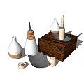 Modern Decorative Ornament Set Including Wooden Box Conical Vases Candle Rolled And Mesh Decor