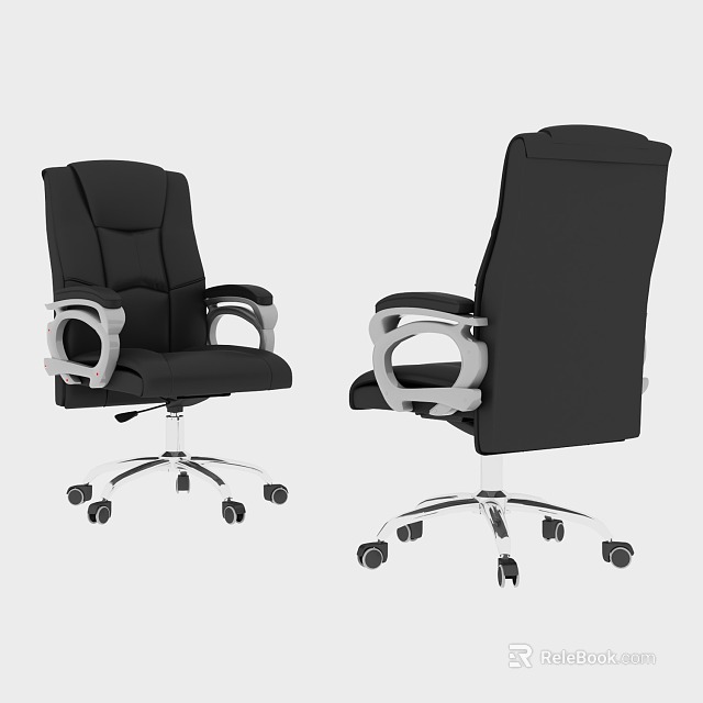 Modern Black Office Chair With High Back Silver Armrests And Swivel Wheeled Base 3d model 