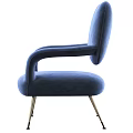 Modern Blue Velvet Leisure Chair With Curved Armrests And Gold Metal Legs