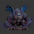 3D Fantasy Creature Model With Blue Mane Purple Scales And Sharp Claws